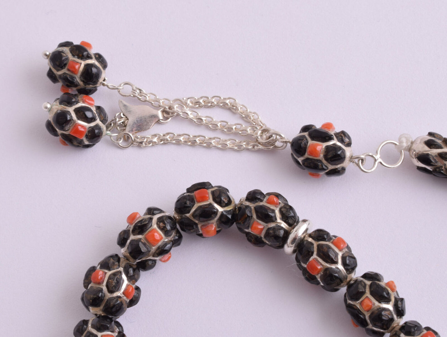 Red & Black Coral & sterling silver Islamic inlaid prayer beads,muslim Tasbih