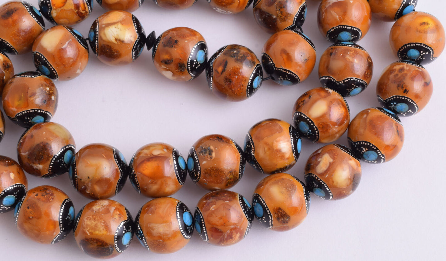 Kuka Islamic Prayer Beads-Worry Beads-Kuka,Silver & Amber nails- 186 gram - 19mm