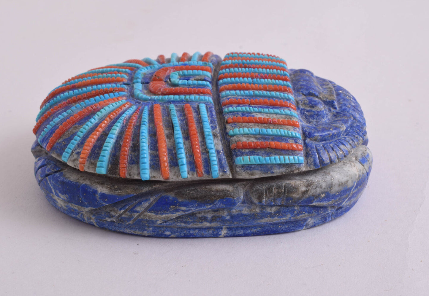 Lapis Lazuli Egyptian scarab,Turquoise, red coral, Horus Eye, 4.1" / 560 gram