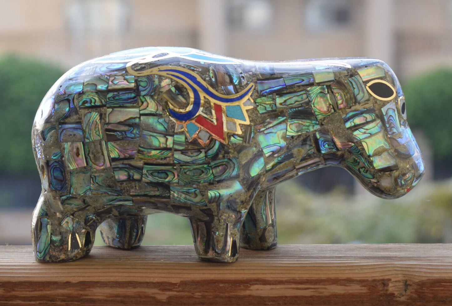 Egyptian Hippo Hippopotami Statue-covered with Mother of Pearl-Decorative- 7.5"