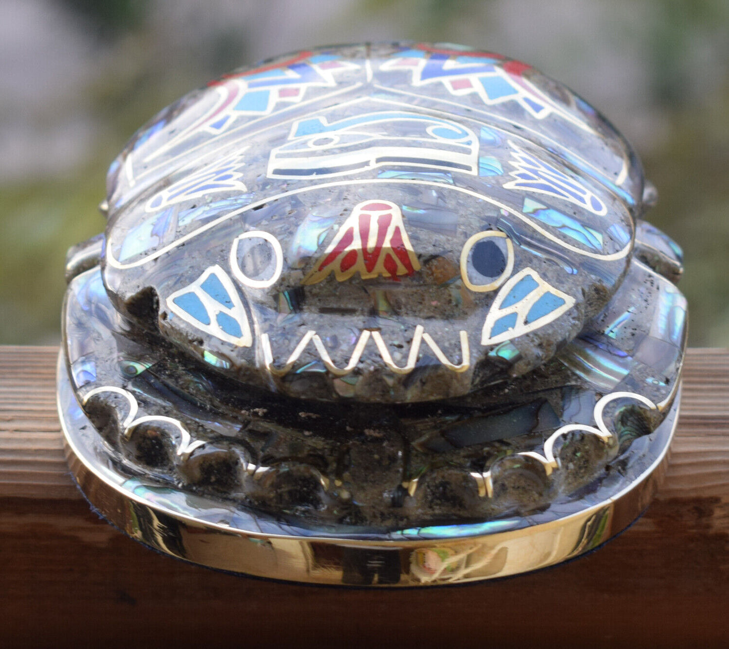 Egyptian large Scarab Beetle Statue-covered with Mother of Pearl-Decorative-6.3"