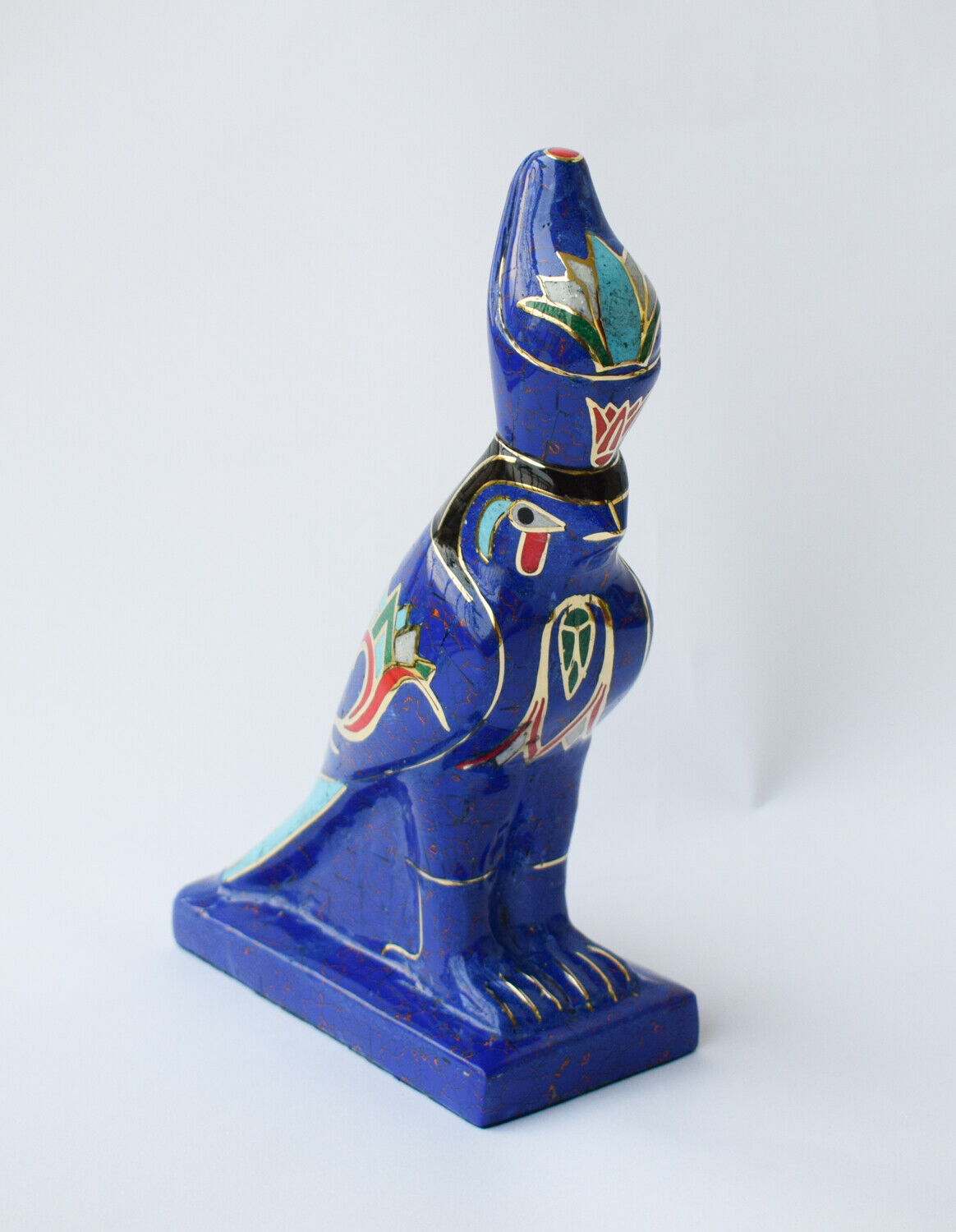 Egyptian Horus Statue-Blue inlay-Collectible Decorative-Revival/ 8.7"