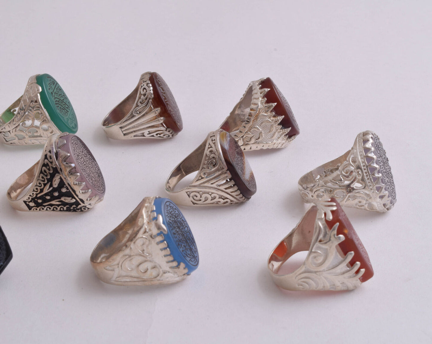 14 Islamic rings collection, Koran, Quran, Yemen agate men rings-Wholesale Lot