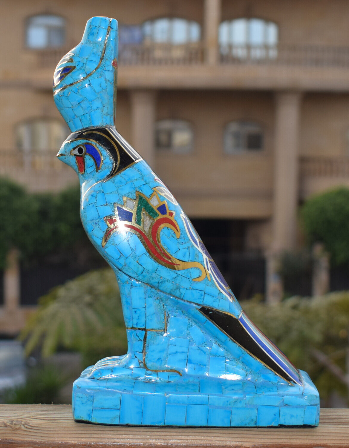 Egyptian Horus Statue-Blue inlay-Collectible Decorative-Revival/ 8.7"