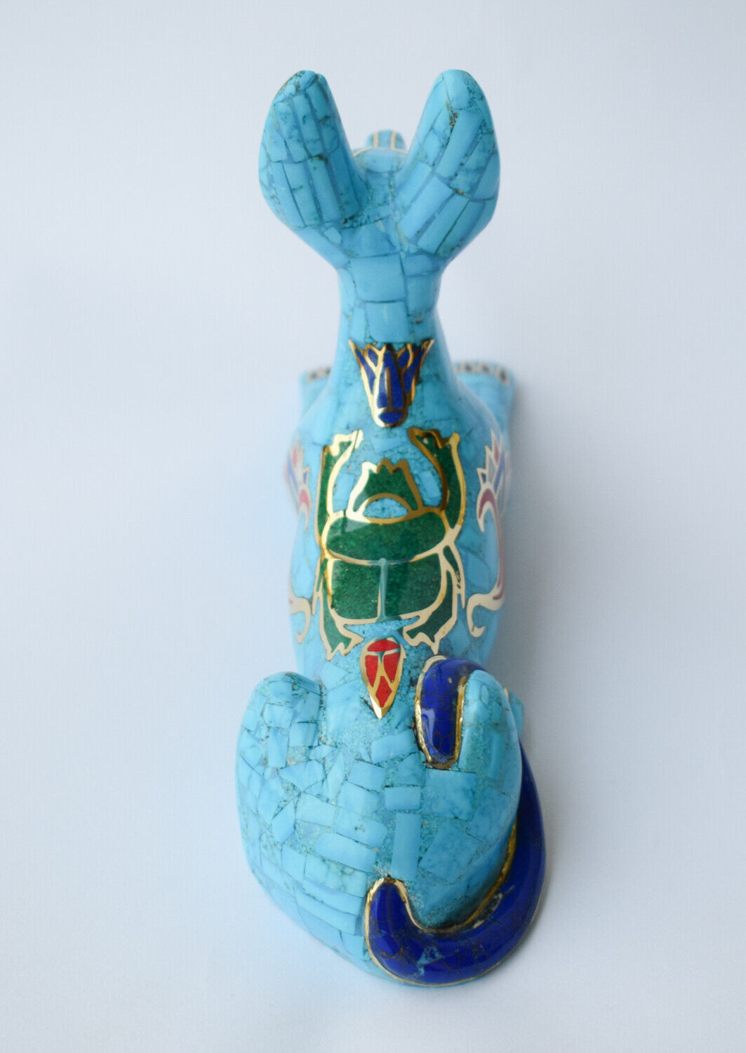 Egyptian Anubis Statue-Blue inlay-Collectible Decorative-Revival - 8"