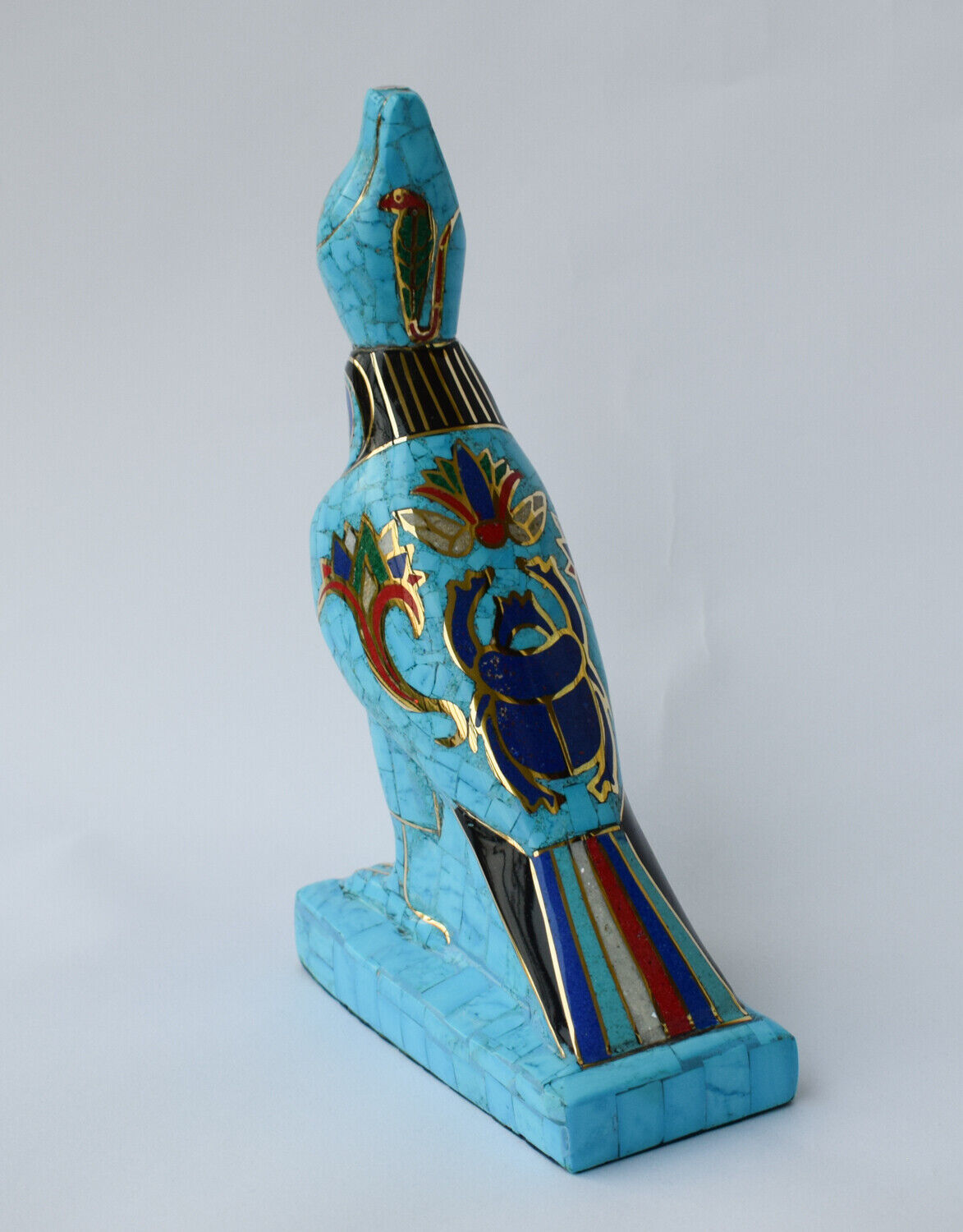 Egyptian Horus Statue-Blue inlay-Collectible Decorative-Revival/ 8.7"