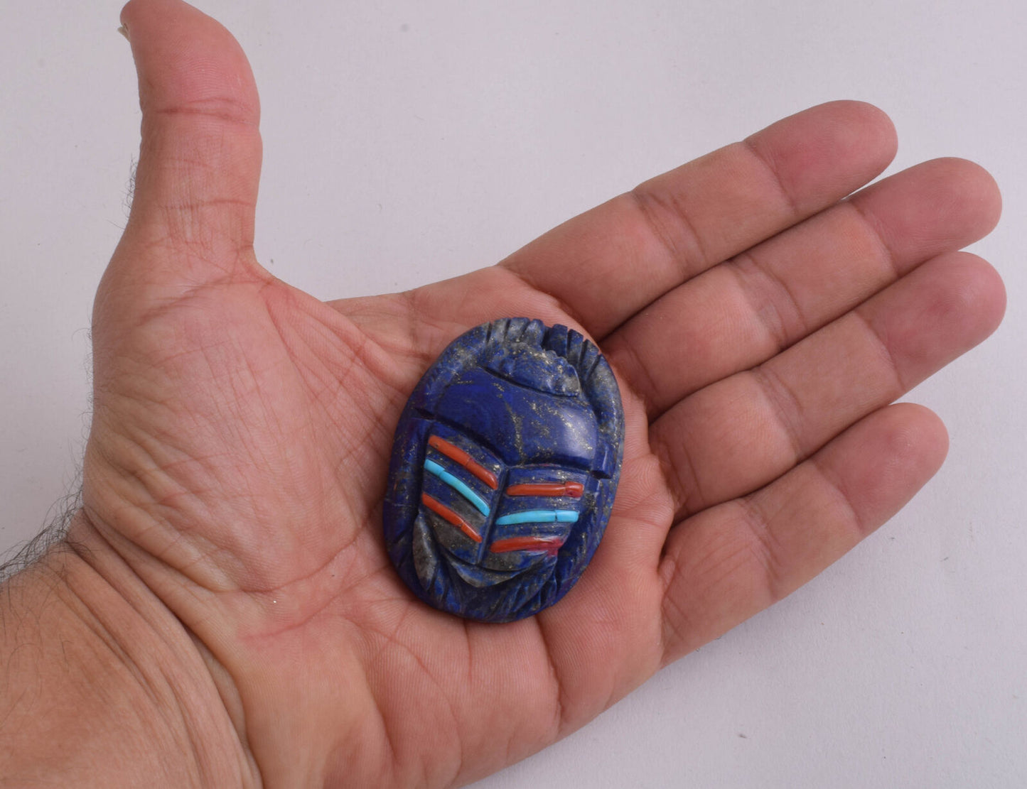 Lapis Lazuli Egyptian scarab,Turquoise, red coral,  2.3" / 72 gram