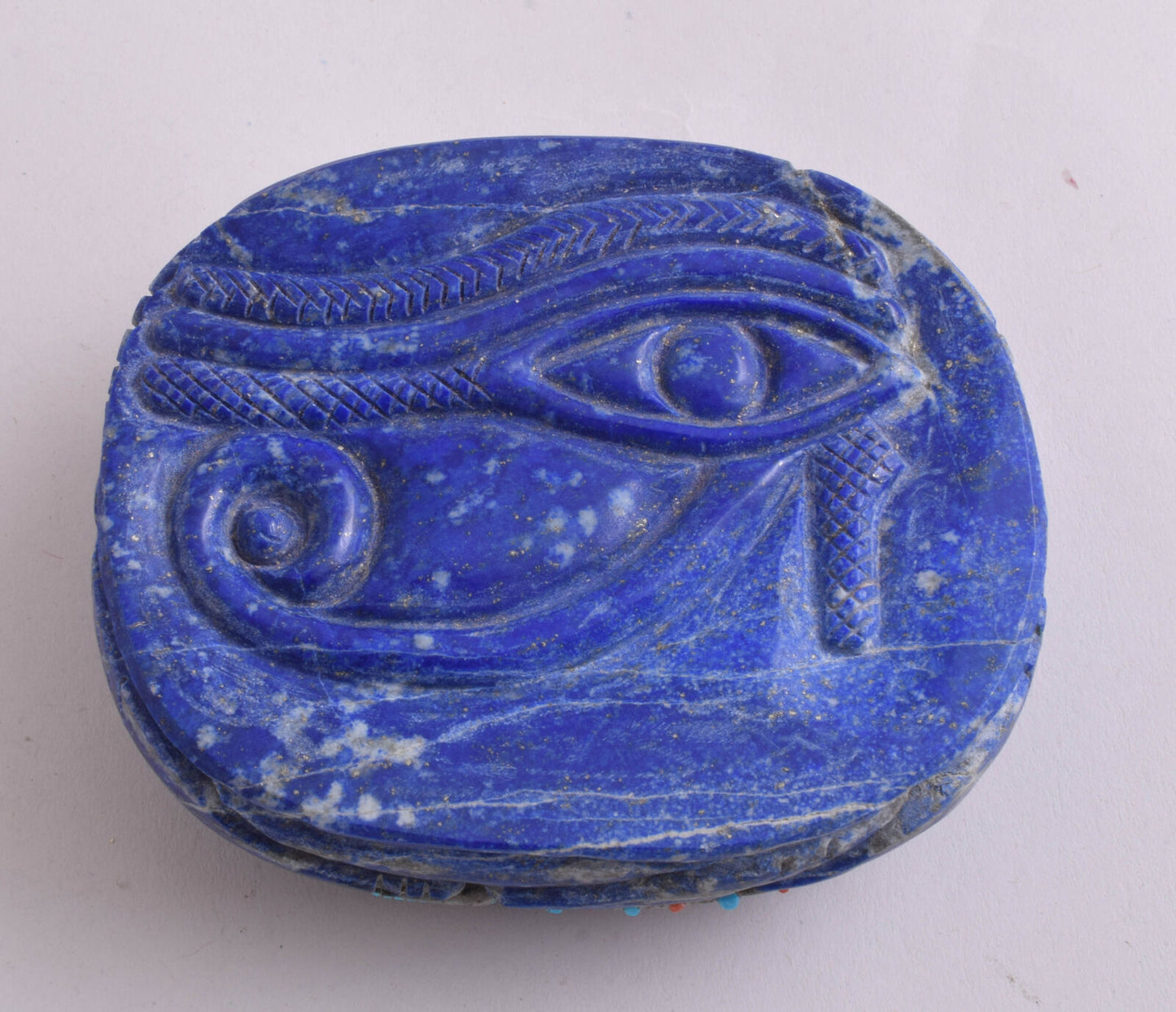 Lapis Lazuli Egyptian scarab,Turquoise, red coral, Horus Eye, 4.1" / 560 gram