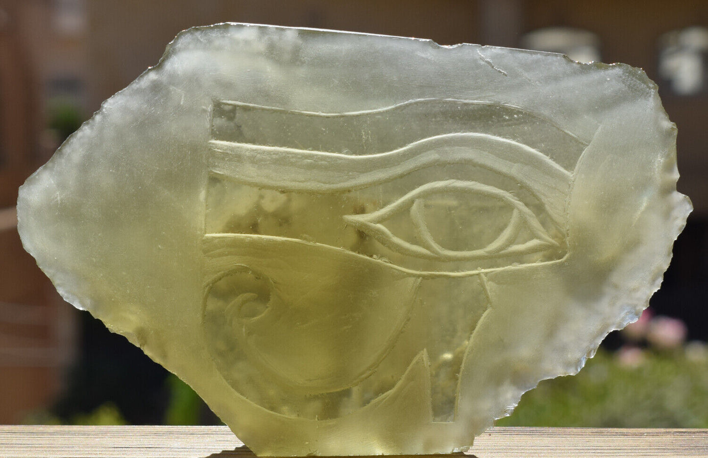 Libyan Desert glass-Eye of Horus-380 grams-Hand carved-Egypt-asteroid impact