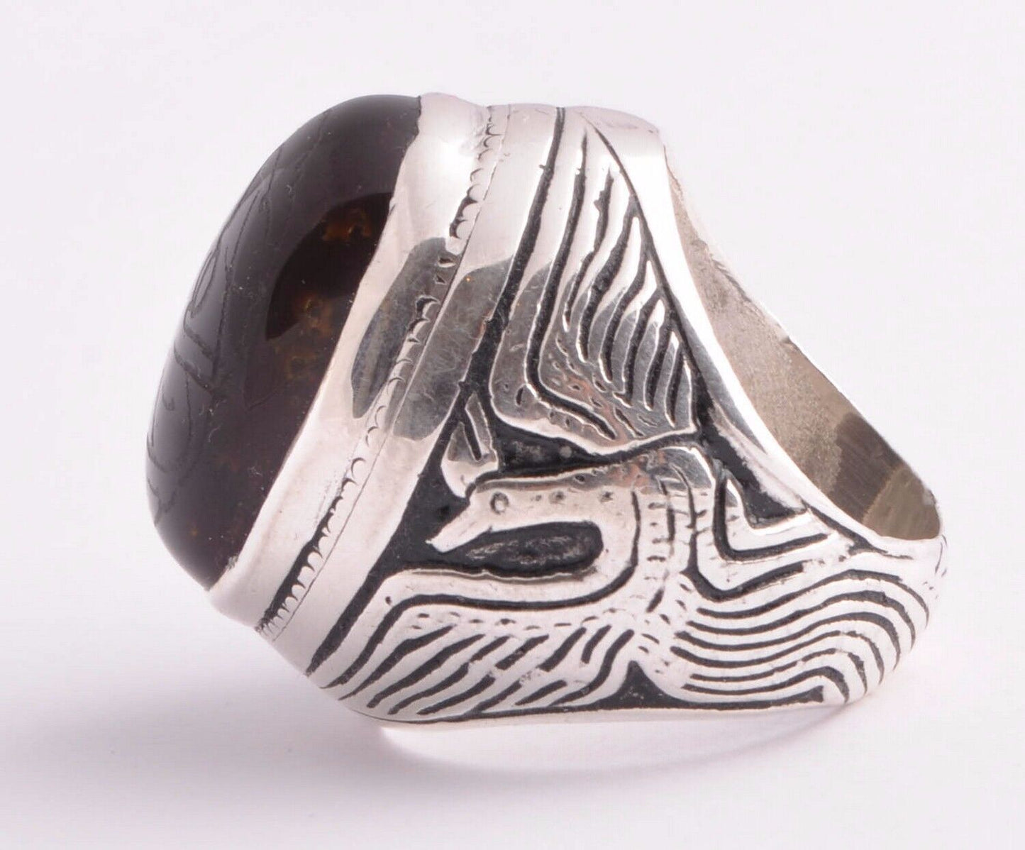 Yemeni Yemen kabdi agate aqeeq aqiq 925 Silver Islamic Men Ring- عقيق كبدي-DHL