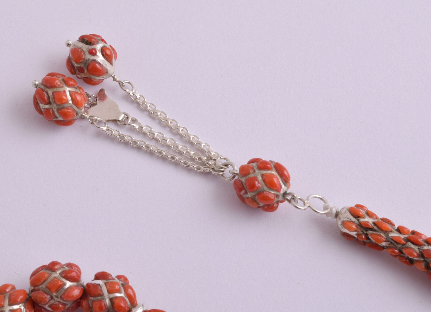 Red Coral & sterling silver Islamic raised inlaid prayer beads,muslim Tasbih