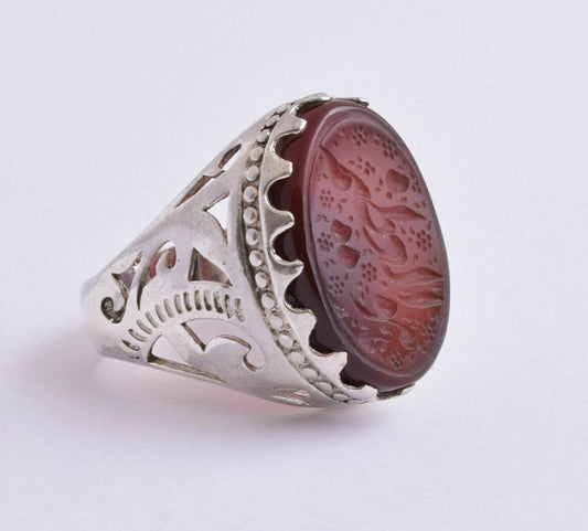 Kabdi Agate aqeeq aqiq 925 Silver Men Ring- Quran-Islamic yemen- yemeni