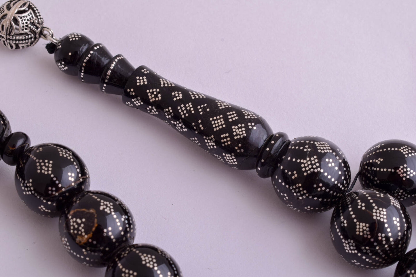 Prayer Beads Islamic Yusr Black coral/ Handmade silver nails-يسر