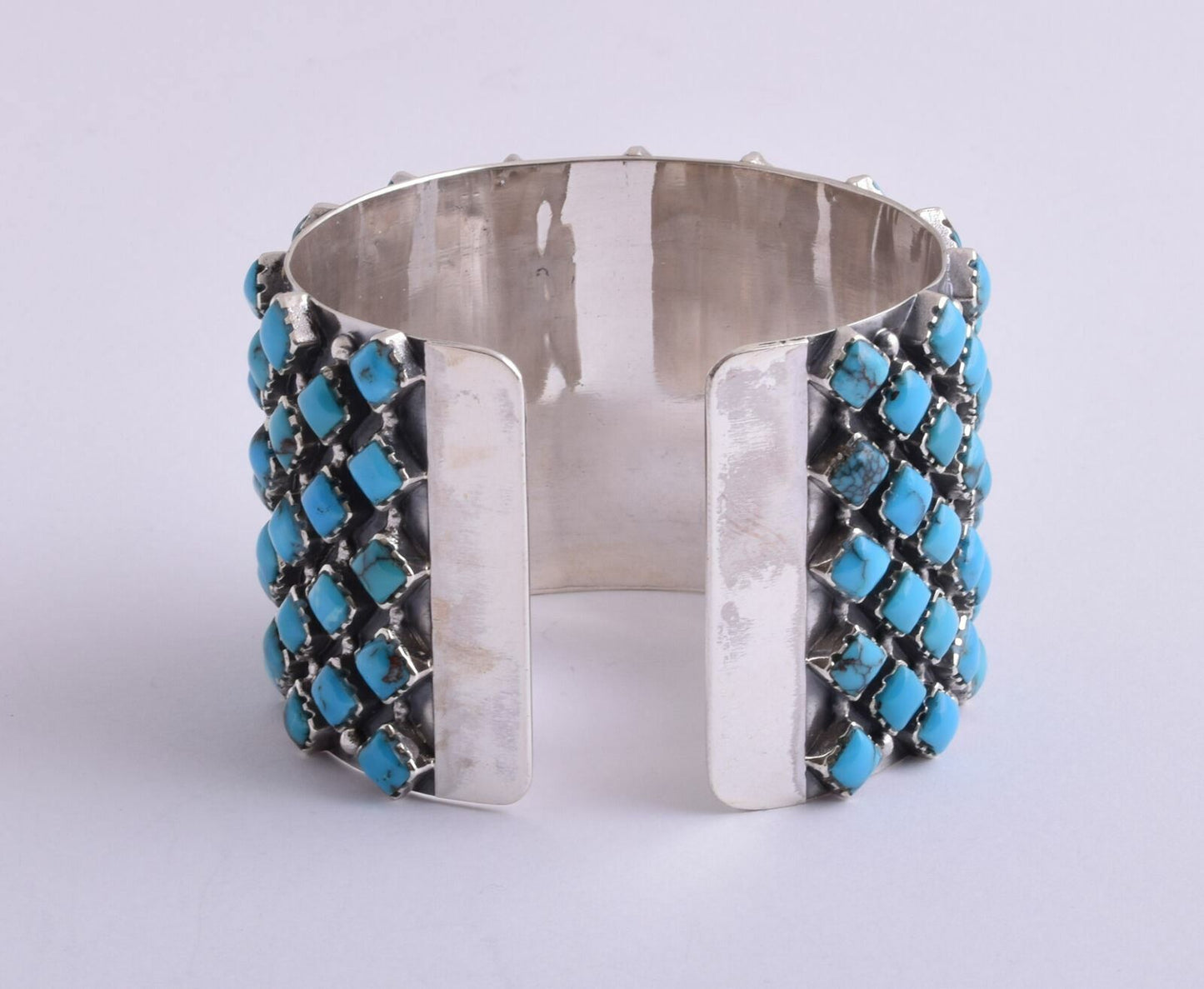 Egyptian Turquoise sterling silver Cluster Bracelet-131 gram-Large Heavy Cuff