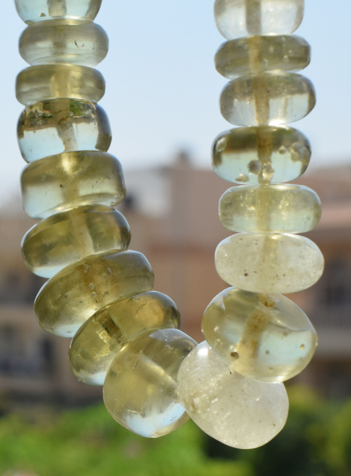 Libyan Desert glass Necklace-75 beads-9mm:19mm-610ct-Meteorite Tektite-asteroid