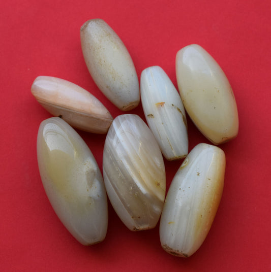 7 Large Antique ancient banded agate Carnelian beads-middle eastern-225 grams