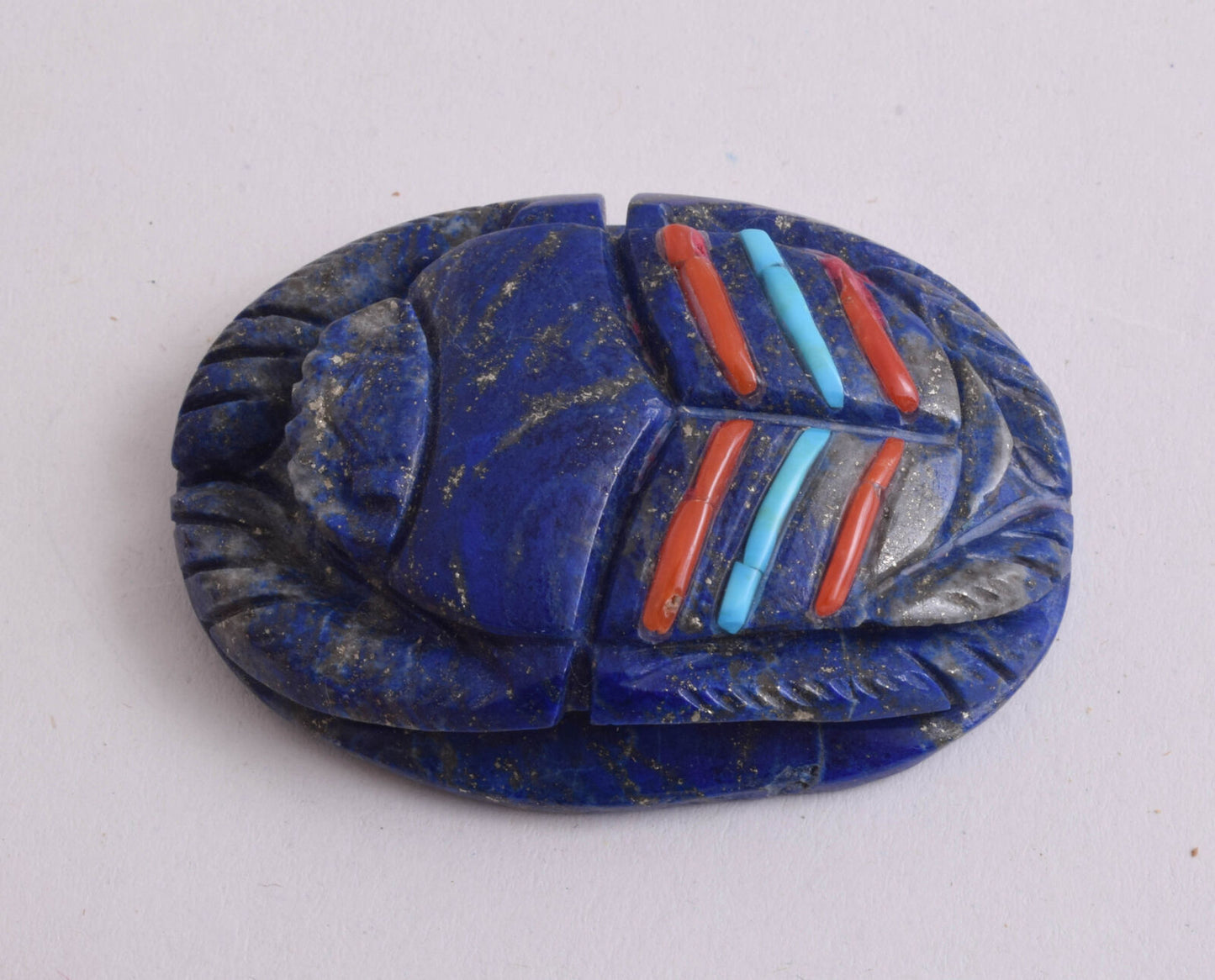 Lapis Lazuli Egyptian scarab,Turquoise, red coral,  2.3" / 72 gram