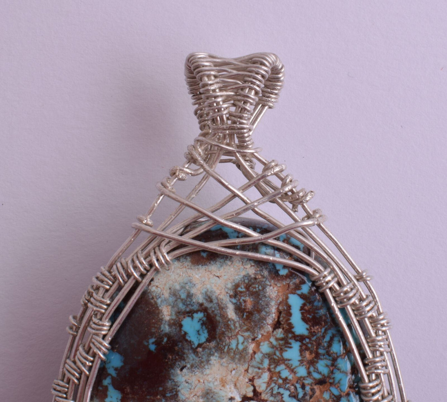 Egyptian Turquoise cabochon Hand Wire Wrapped Silver Pendant-Ethnic Gypsy Boho