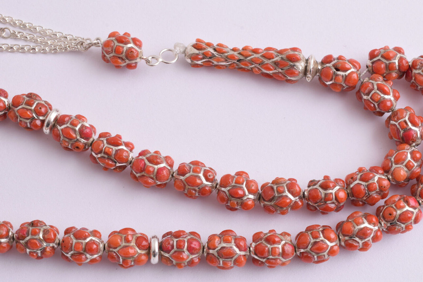 Red Coral & sterling silver Islamic raised inlaid prayer beads,muslim Tasbih