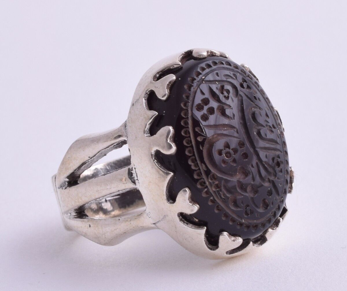 Yemeni Yemen kabdi Islamic agate aqeeq aqiq Silver Men Ring- عقيق كبدي-DHL