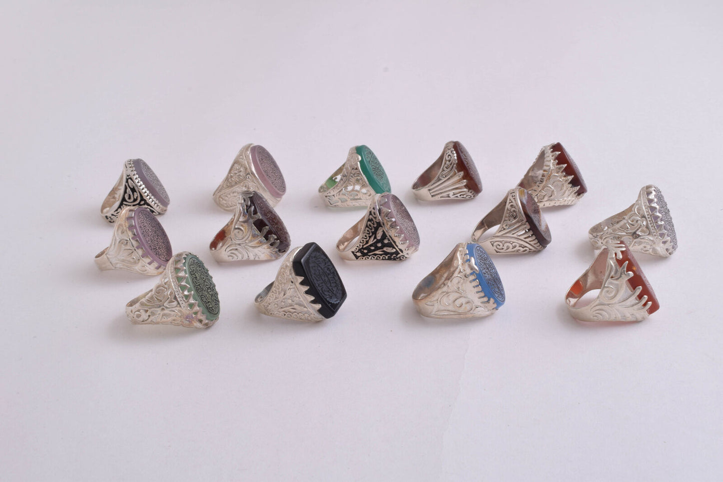 14 Islamic rings collection, Koran, Quran, Yemen agate men rings-Wholesale Lot