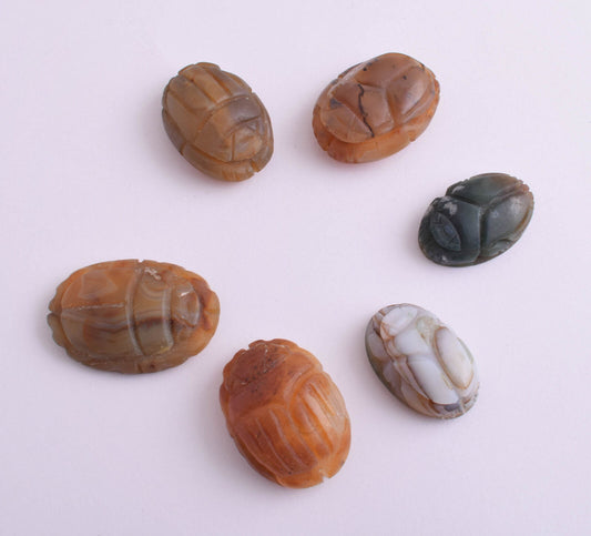 6 Egyptian Scarab-Hand Carved Egyptian Agate Scarab-Revival stone amulet