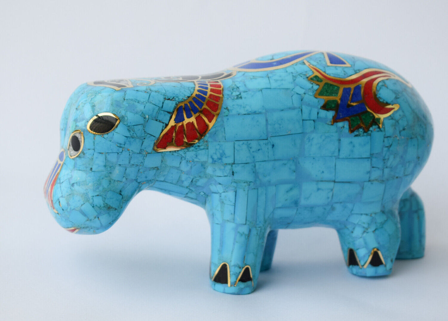 Egyptian Hippo Hippopotami Statue-Blue inlay-Collectible-Revival - 7.5"