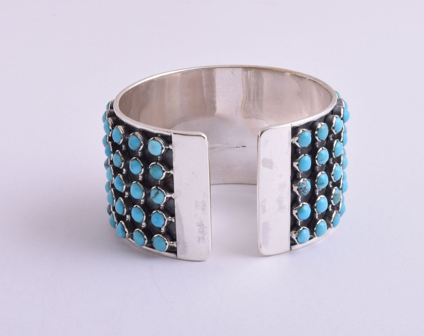 Egyptian Turquoise sterling silver Cluster Bracelet-110 gram-Wide Cuff