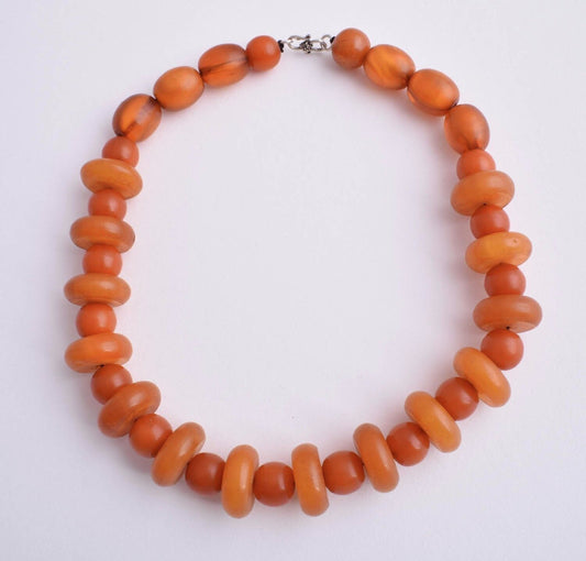 Vintage African Bakelite Amber Trade Beads-Simulated Amber Strand Necklace