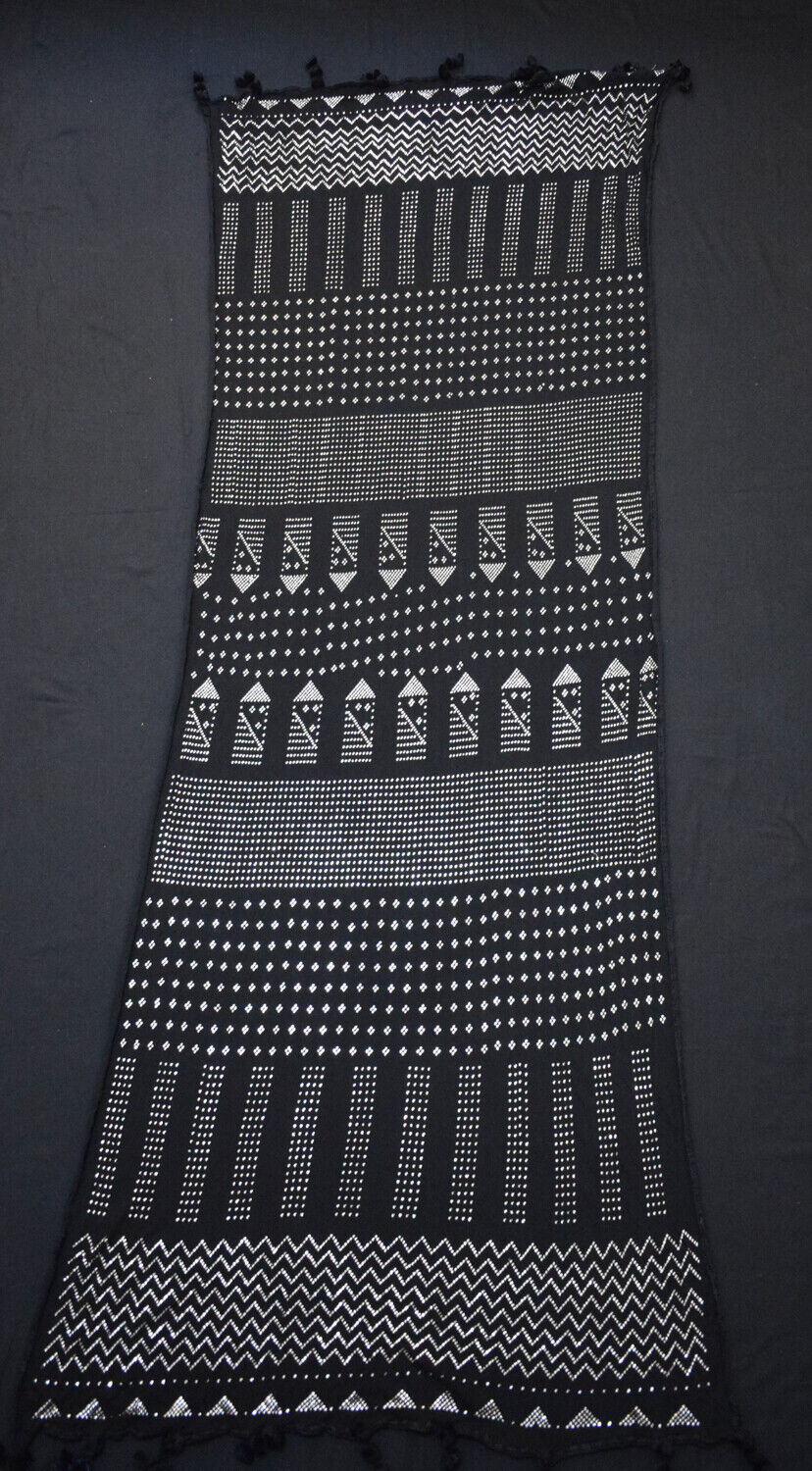 Black Egyptian Assuit Silver metal / net tulle fabric Wrap Shawl Scarf