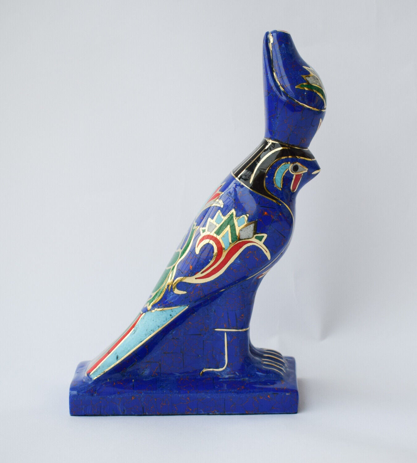 Egyptian Horus Statue-Blue inlay-Collectible Decorative-Revival/ 8.7"