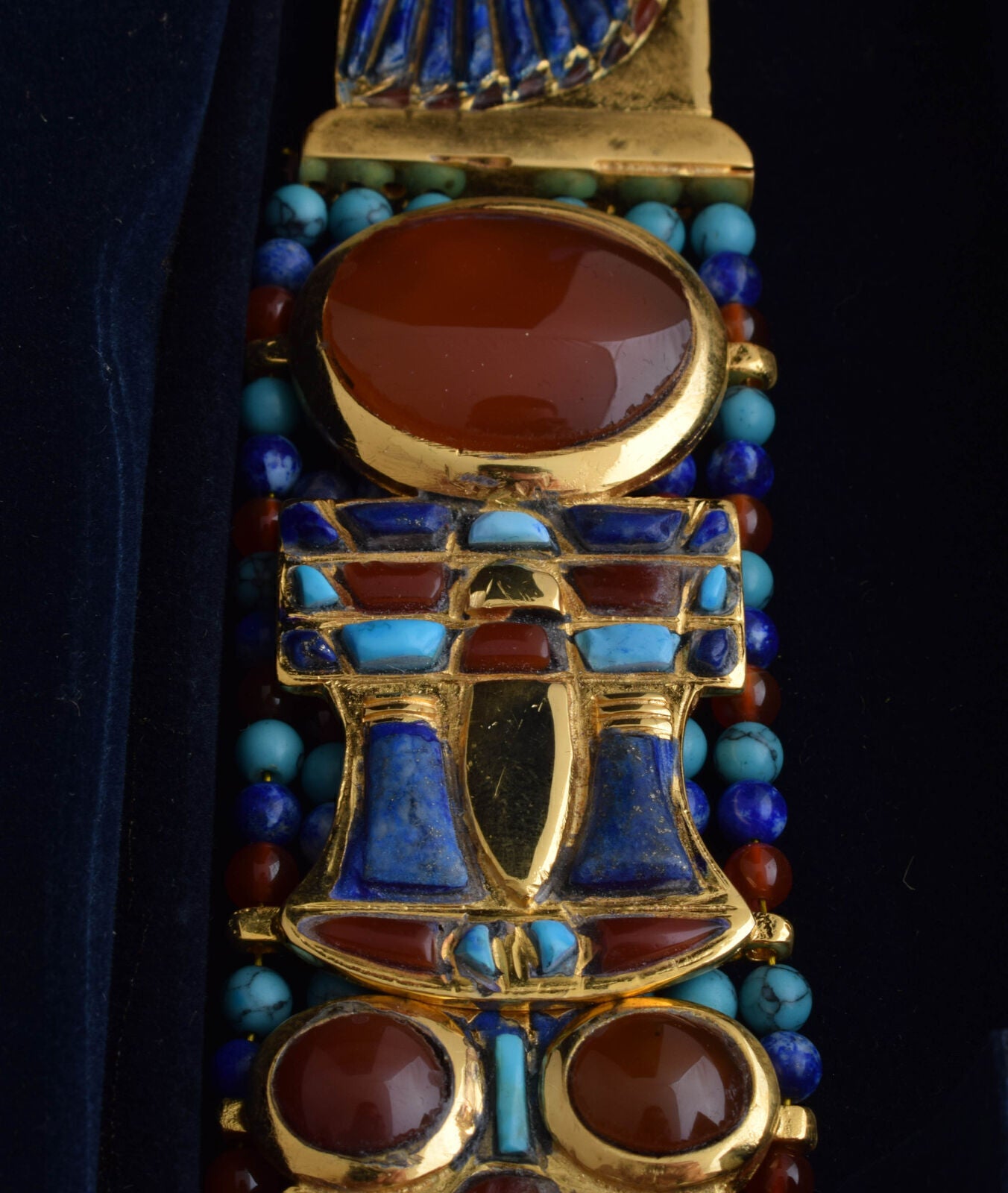 King Tut Tutankhamun-Egypt Scarab Necklace-Lapis Agate Turquoise-24k Gold Plated