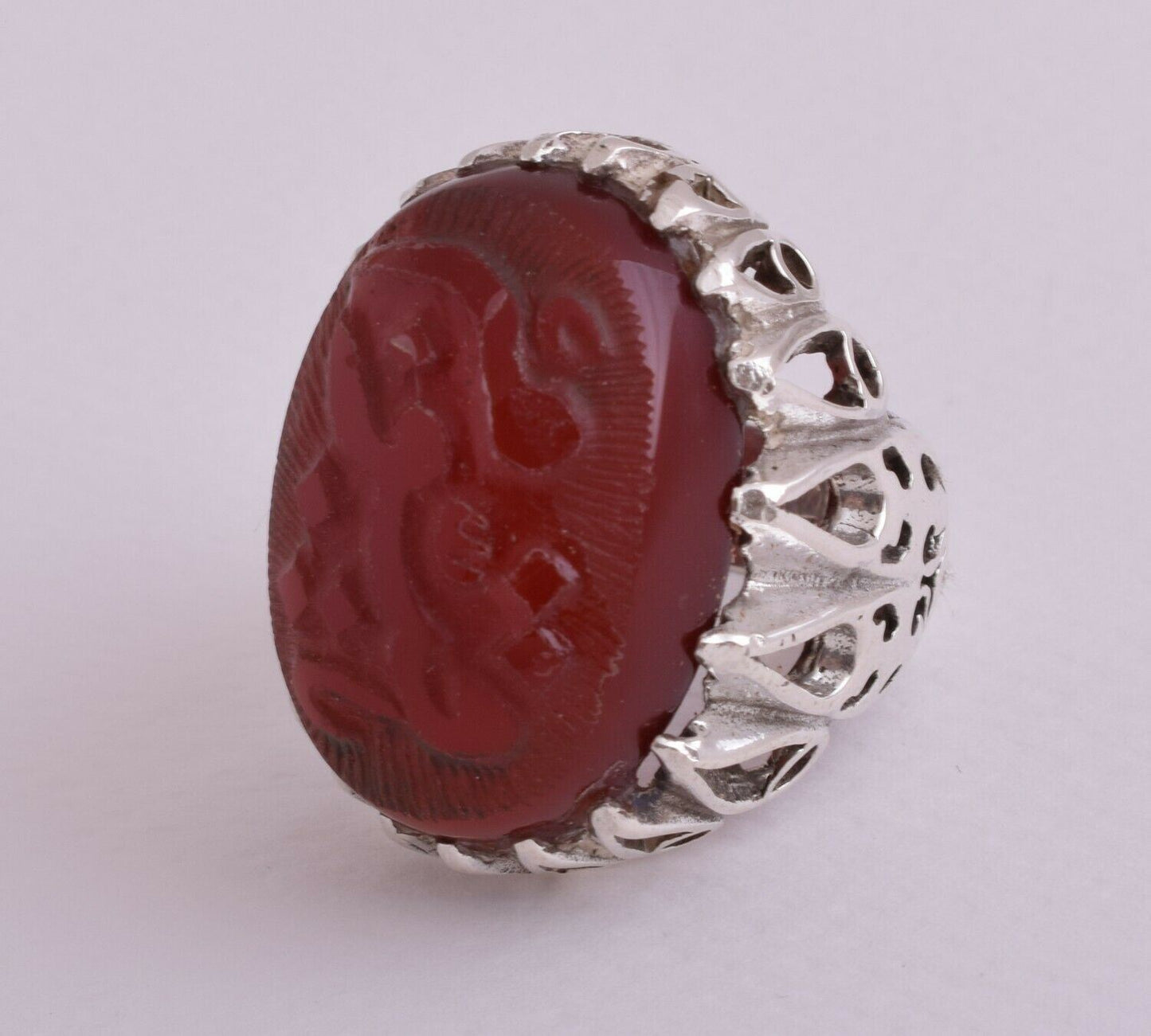 Islamic Silver Yemen agate hand engrave kabdi aqeeq akik Ring-يا قيوم