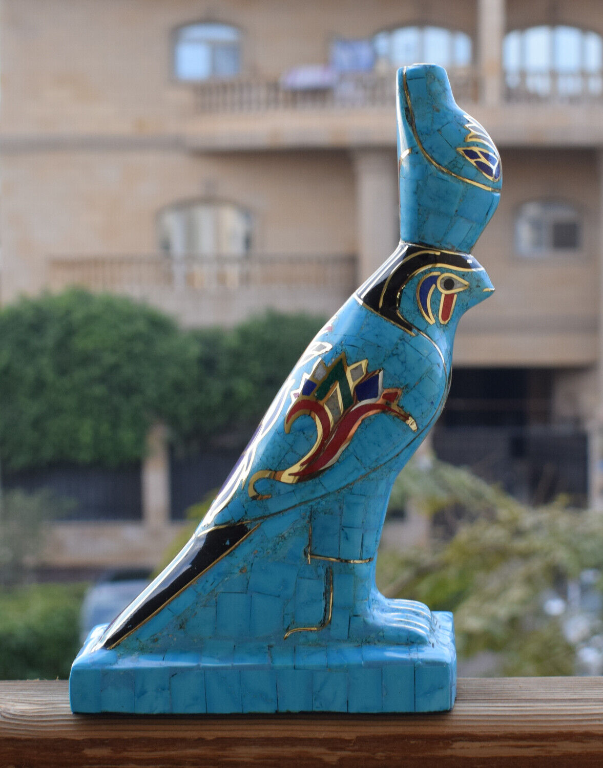 Egyptian Horus Statue-Blue inlay-Collectible Decorative-Revival/ 8.7"