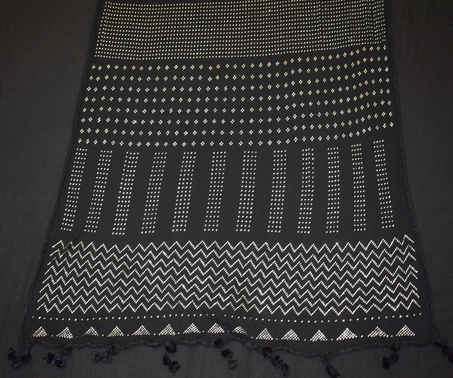 Black Egyptian Assuit Silver metal / net tulle fabric Wrap Shawl Scarf