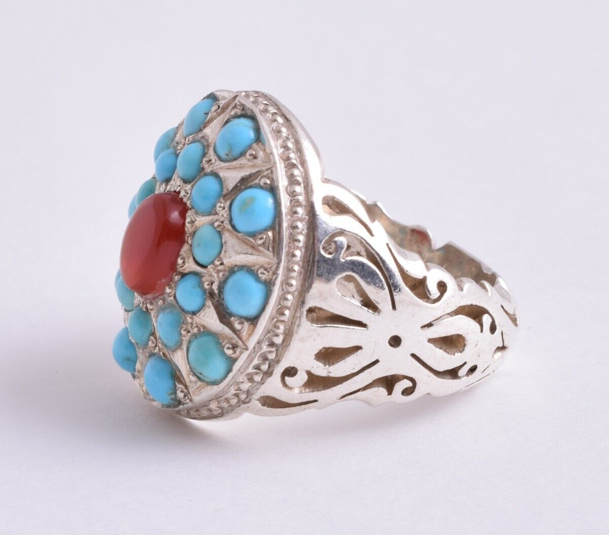 Egyptian Turquoise & Agate sterling silver Ring-Middle Eastern