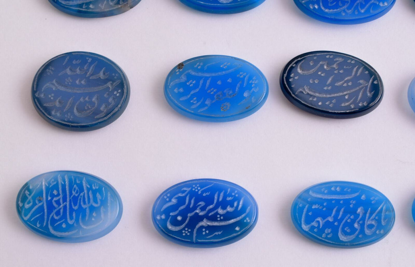 20 Blue-hand engraved yemen yemeni Agate Cabochon Cab beads-Islamic Koran Quran