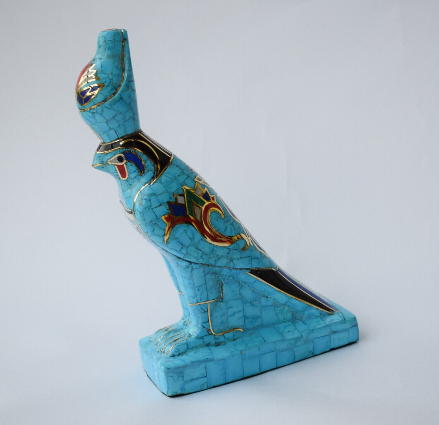 Egyptian Horus Statue-Blue inlay-Collectible Decorative-Revival/ 8.7"