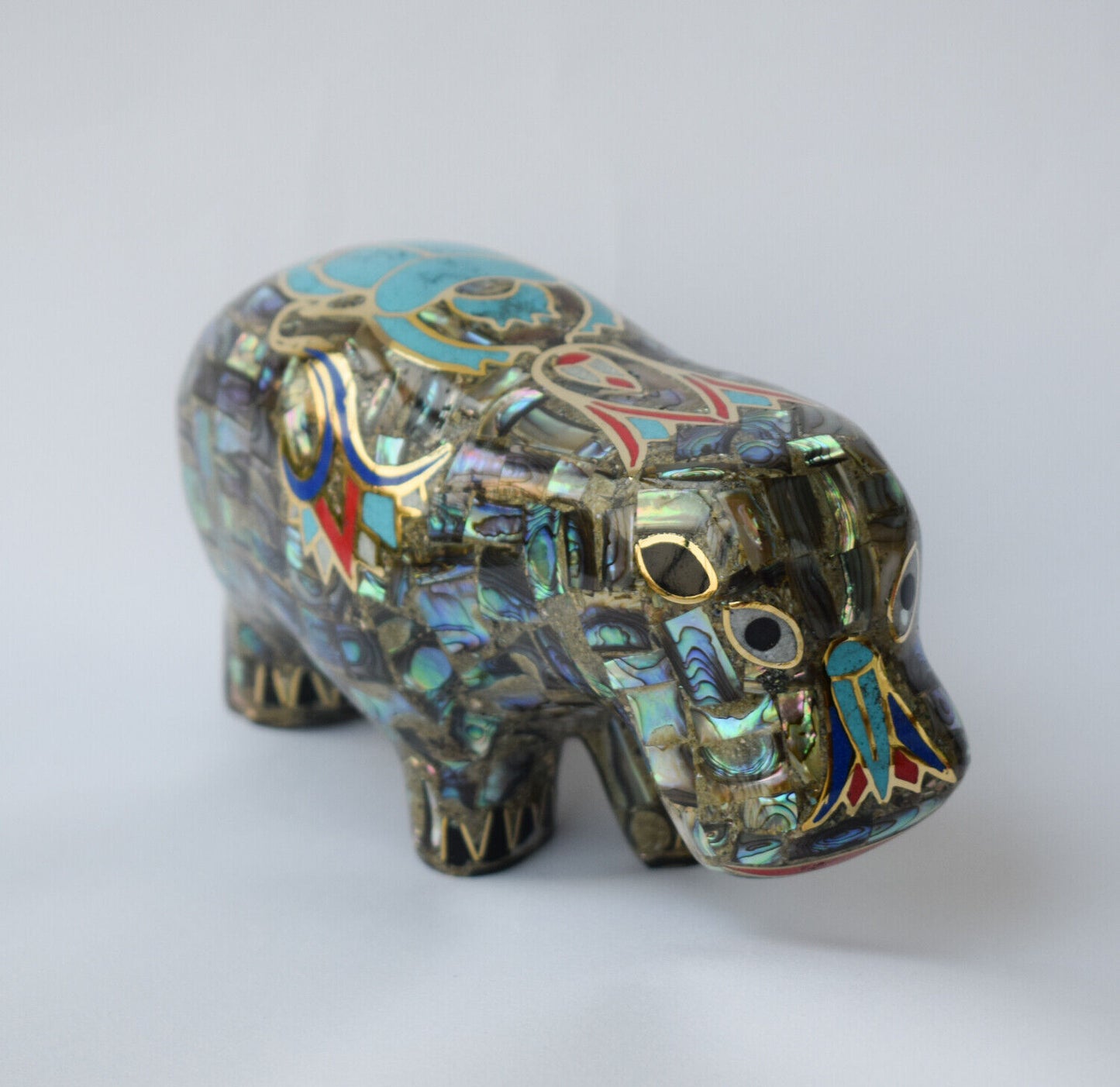 Egyptian Hippo Hippopotami Statue-covered with Mother of Pearl-Decorative- 7.5"