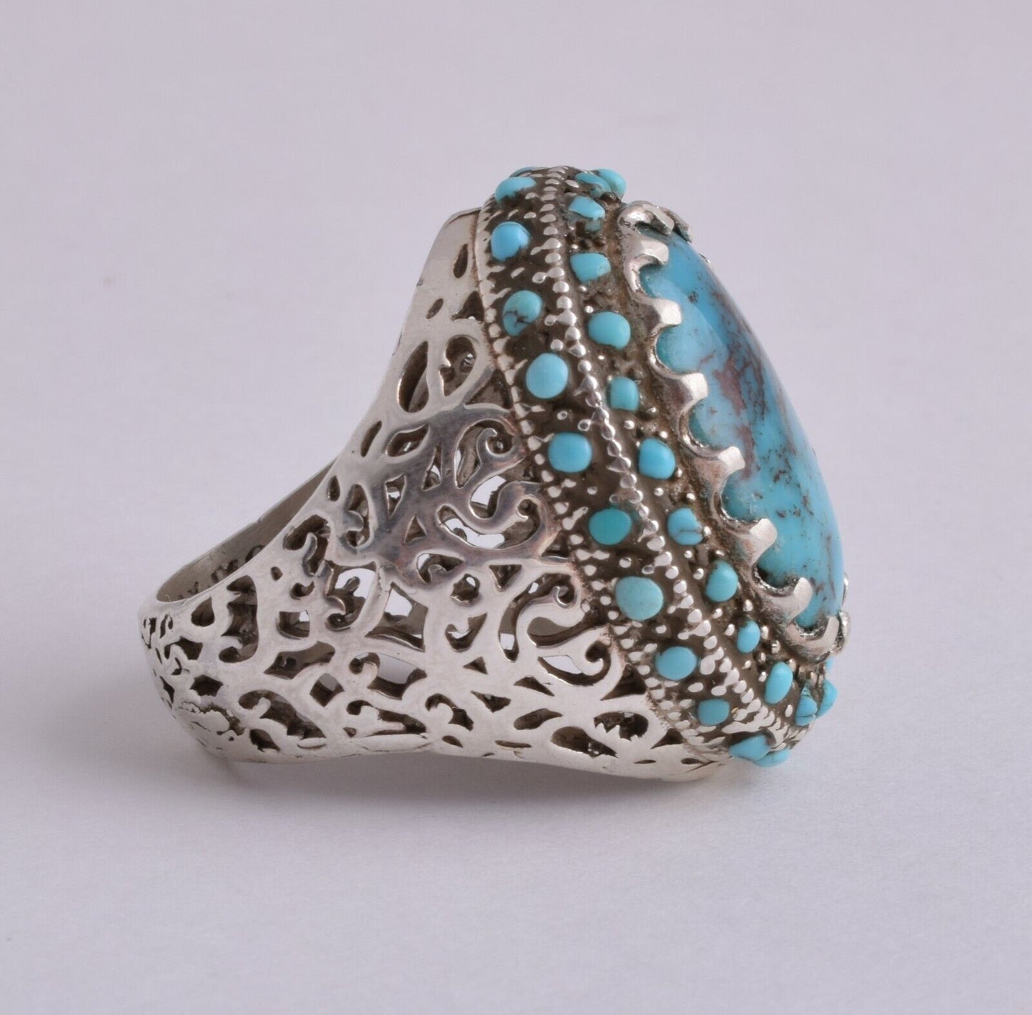 Egyptian Turquoise Sterling silver Men Ring-Middle Eastern-Spiderweb Turquoise