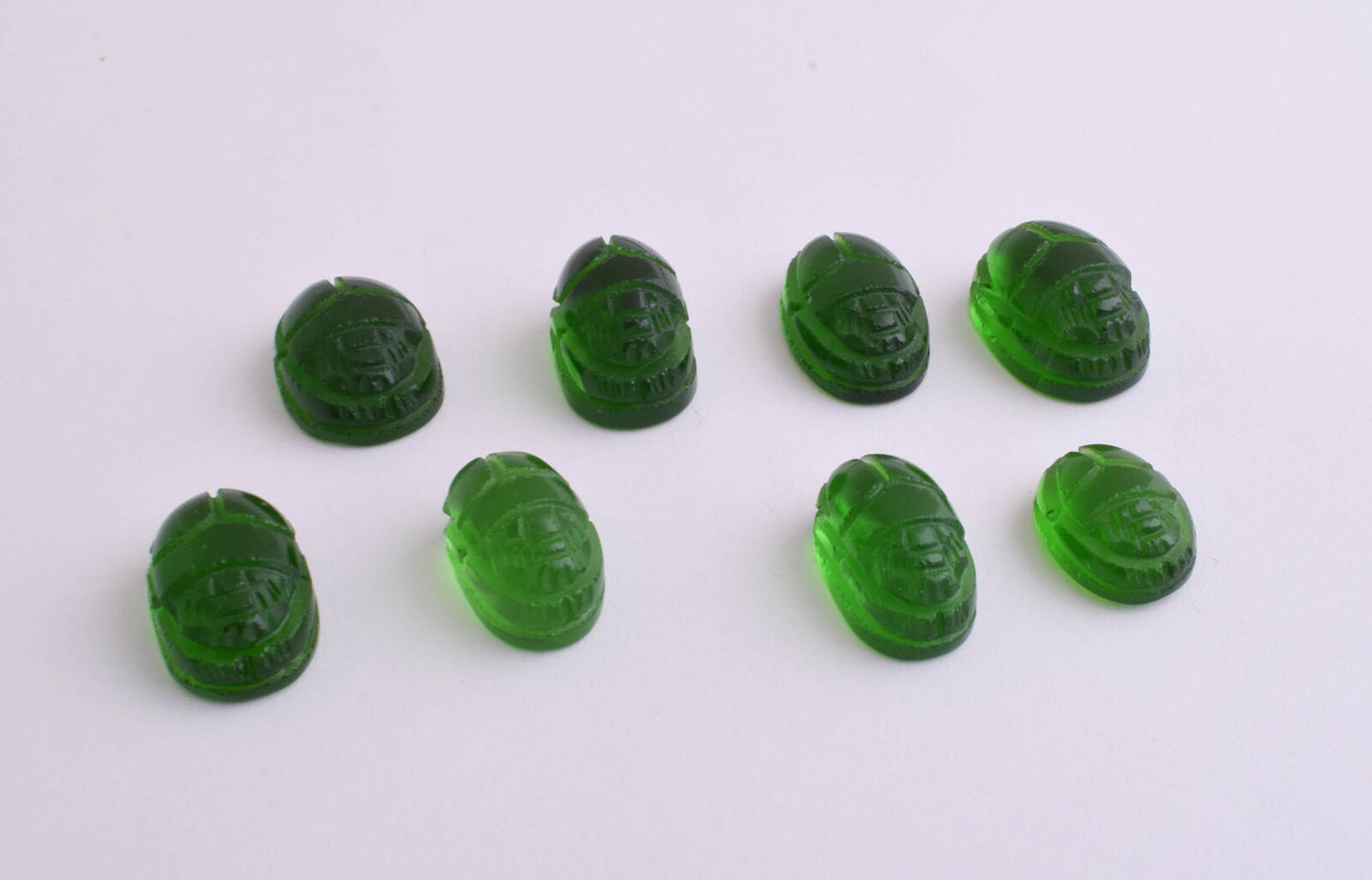 8 Egyptian Scarab-Hand Carved Egyptian czech glass Scarab-Revival stone