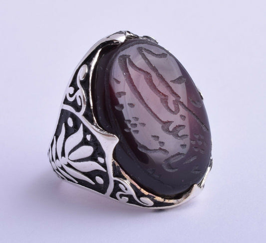 Yemeni Yemen kabdi Islamic agate aqeeq aqiq Silver Men Ring- عقيق كبدي-DHL