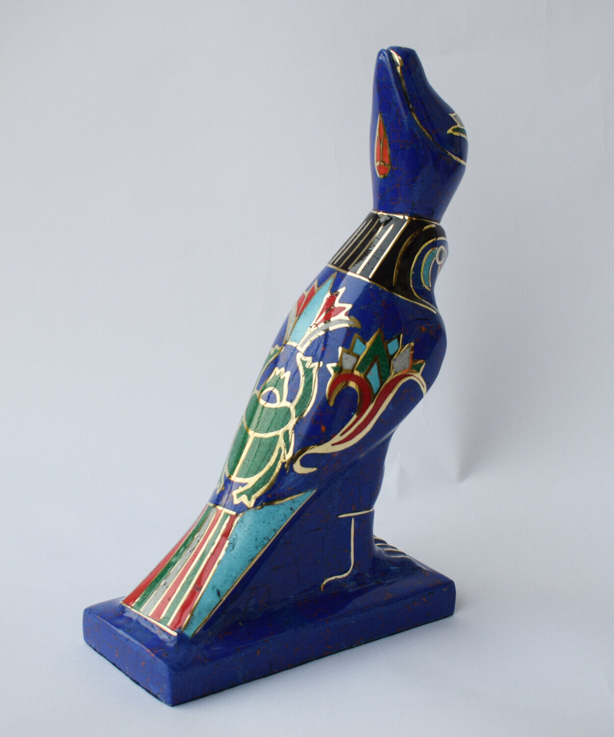 Egyptian Horus Statue-Blue inlay-Collectible Decorative-Revival/ 8.7"