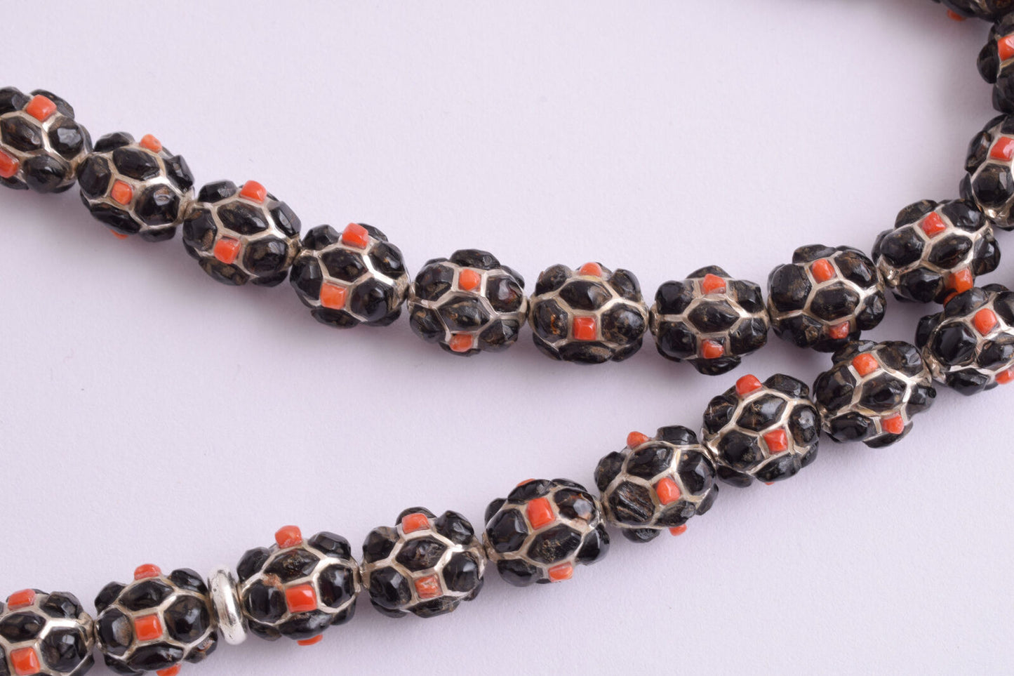 Red & Black Coral & sterling silver Islamic inlaid prayer beads,muslim Tasbih