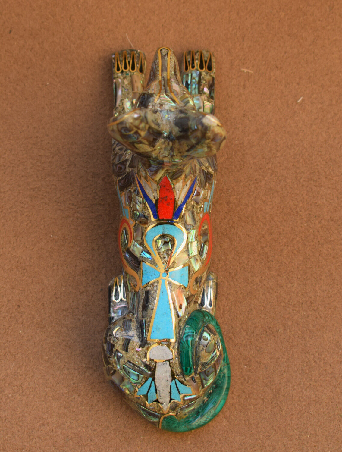 Egyptian Anubis Statue-covered with Mother of Pearl-Decorative-Revival - 8"