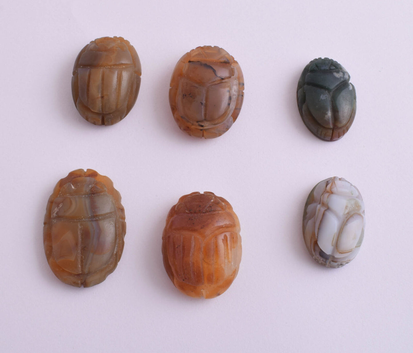 6 Egyptian Scarab-Hand Carved Egyptian Agate Scarab-Revival stone amulet