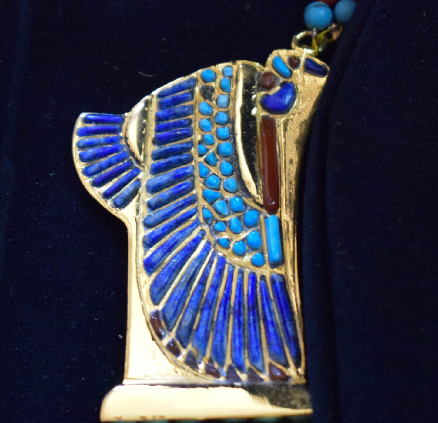 King Tut Tutankhamun-Egypt Scarab Necklace-Lapis Agate Turquoise-24k Gold Plated