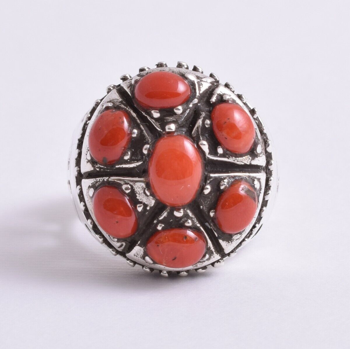 Natural Mediterranean Red coral sterling silver Ring-Middle Eastern