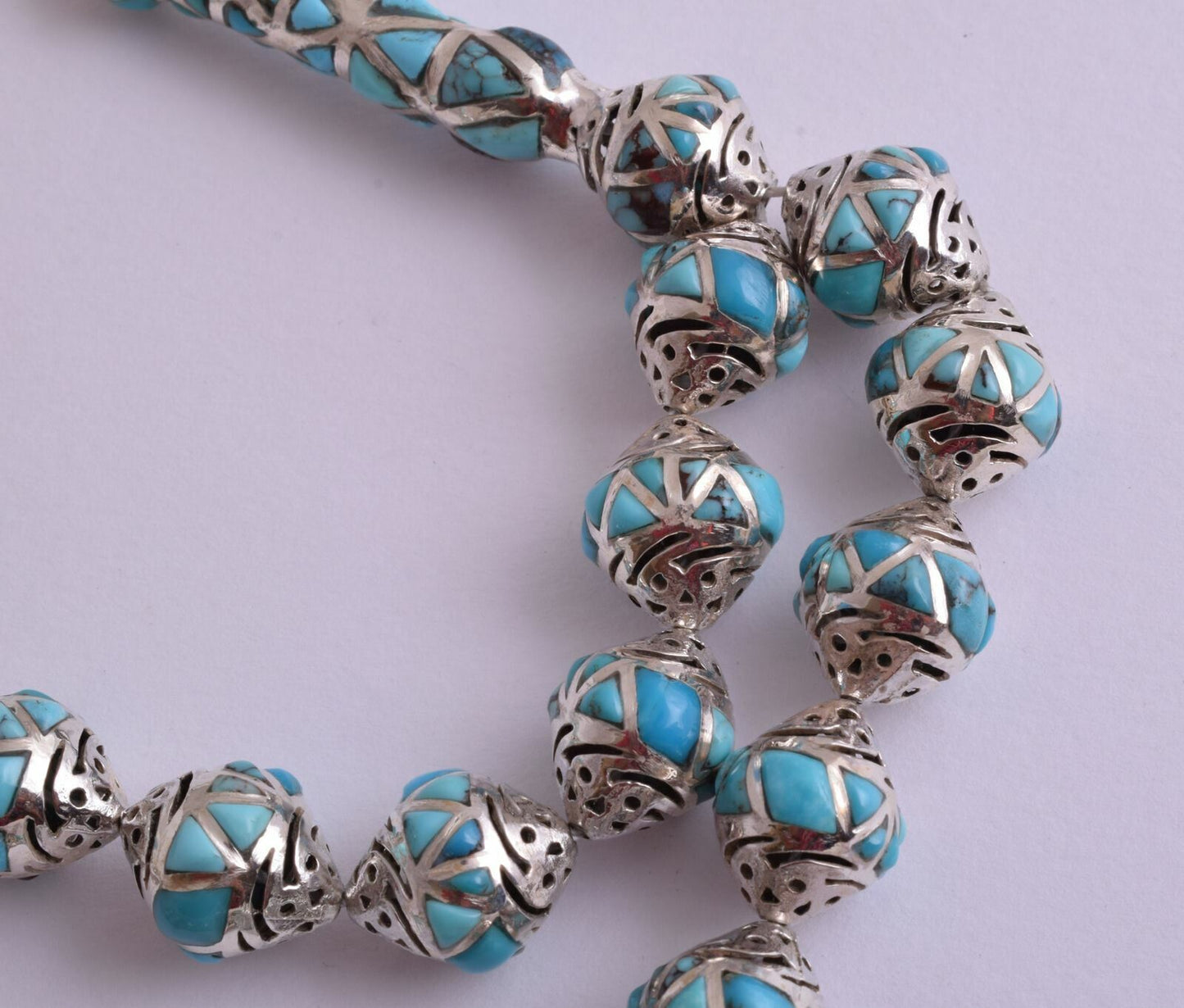 Egyptian Turquoise & sterling silver Islamic raised inlaid prayer beads Tasbih