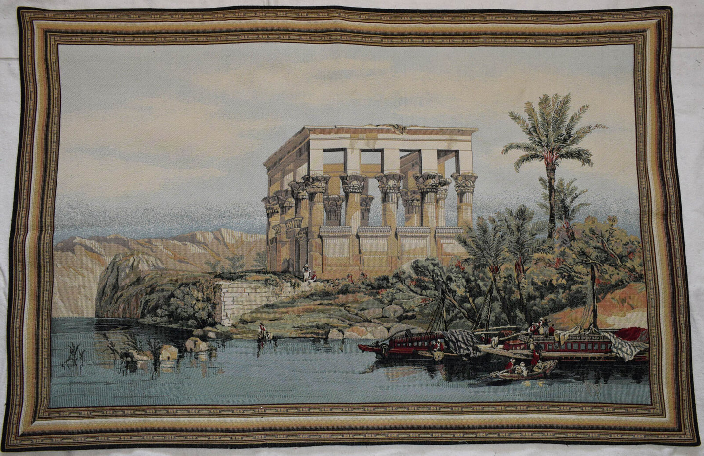 Dendera temple-Nile Egypt historic scene -Gobelin wall hanging tapestry